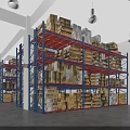 Organized Industrial Warehouse Storage With Metal Shelves Filled With Cardboard Boxes