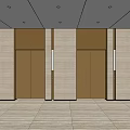 Modern Elevator Lobby With Brown Doors Beige Paneling And Recessed Lights 3d model