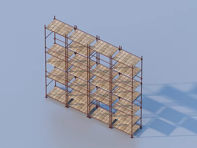 Multi Layer Construction Scaffolding With Metal Frame And Wooden Planks 3d model
