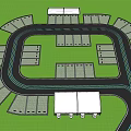 Race Track Layout Featuring Grandstands And Structures On Green Field Design 3d model
