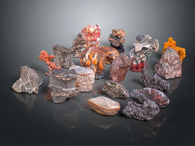 Various Natural Wood and Stone Decorative Pieces with Diverse Textures and Colors 3d model