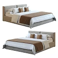 Modern Double Bed With Gray Headboard White Sheets Brown Blanket And Decorative Pillows 3d model