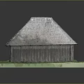Wooden House Exterior With Gray Tiled Roof And Wooden Walls On Green Grass Base