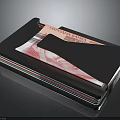 Practical Dark Blue Multi Layer Wallet With Colorful Edges And Banknote Inside