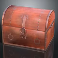 Vintage Brown Wooden Chest With Domed Lid Metal Accents Carved Designs And Rivets