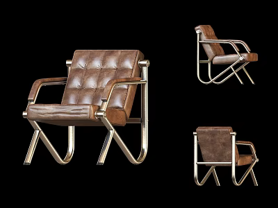 Elegant Modern Leather Leisure Chair With Tufted Design And Metal Frame Structure 3d model