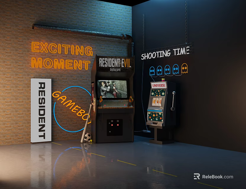 Entertainment Electronics Featuring Classic GameBoy and Resident Evil Shooting Time Arcade Machine 3d model 