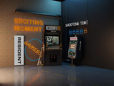 Entertainment Electronics Featuring Classic GameBoy and Resident Evil Shooting Time Arcade Machine 3d model