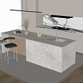 Modern Kitchen Bar Area Interior Design With Marble Island Countertop And Cabinets Stools