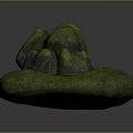 Natural Wood Base with Decorative Stone Pieces Covered in Green Moss