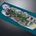 Modern City Model Display With Castle Structure Green Vegetation And Buildings