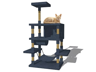 Blue Multi Level Cat Tree with Platforms and Hammock for Cat Resting 3d model