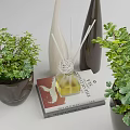 Potted Bonsai Plants With Lush Green Foliage And Decorative Books Vases