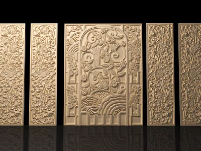 Artistic Traditional Golden Carved Panels Featuring Intricate Decorative Patterns For Interior Design 3d model