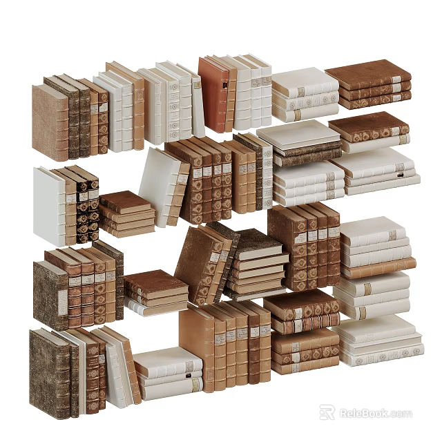 Assorted Books and Magazines Stacked with Different Colors Sizes Brown White Beige Covers 3d model 