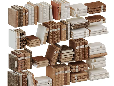 Assorted Books and Magazines Stacked with Different Colors Sizes Brown White Beige Covers 3d model
