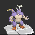 Purple Horned Muscular Game Character With Halo Yellow Tail Gray Shorts And Orange Boots