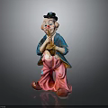 Colorful Clown Figurine With Blue Outfit Pink Pants And Black Hat Holding Horn