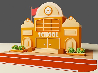 Cartoon style scene card style pass school Q version school mg style model