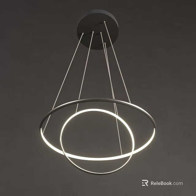 Modern Minimalist Hanging Chandelier With Double Illuminated Metal Rings And Sleek Lines 3d model 