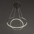 Modern Minimalist Hanging Chandelier With Double Illuminated Metal Rings And Sleek Lines
