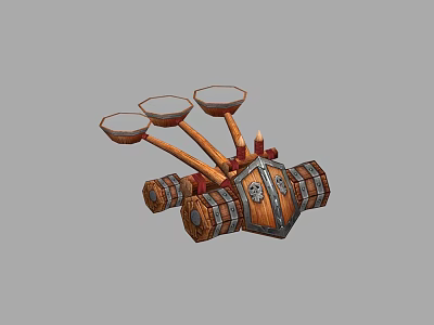 Medieval Style Weapon With Three Launchers Wooden Structure Barrels Metal Accents And Skull Emblem 3d model