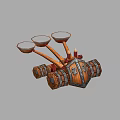 Medieval Style Weapon With Three Launchers Wooden Structure Barrels Metal Accents And Skull Emblem