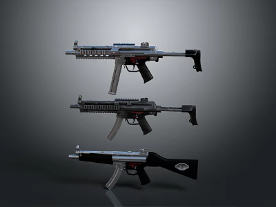Three Modern Tactical Assault Rifles With Different Designs Barrels And Grips 3d model