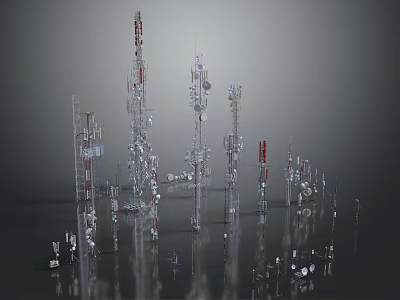 Commercial Communication Equipment Featuring Multiple Metal Towers And Signal Antennas 3d model