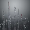 Commercial Communication Equipment Featuring Multiple Metal Towers And Signal Antennas