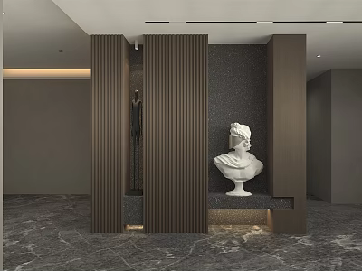 Modern Elegant Entryway Console Cabinet With Side Cabinet Vertical Stripes And White Bust 3d model