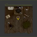 Mini Room Interior With Green Wall Wooden Shelf Mirror Sink Stool And Yellow Doll