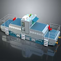 Industrial Train With Blue And White Body Platform With Railings Top Control Cabin Yellow Components