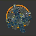 3D Model of Spacecraft with Blue Solar Panels Orange Ring and Metallic Structure Components