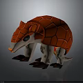 Armadillo With Red Cracked Shell Light Brown Body Black Eyes Orange Nose And Black Claws