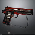 Modern Red And Black Pistol With Metallic Stand And Detailed Grip Design