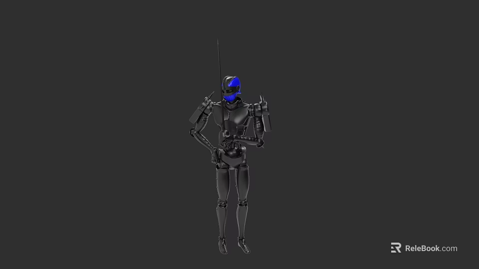 Game And Movie Robot Character With Blue Head Mechanical Armor And Weapon 3d model 