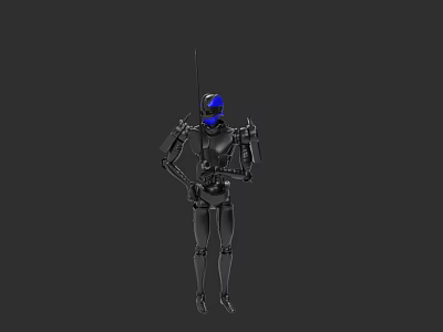 Game And Movie Robot Character With Blue Head Mechanical Armor And Weapon 3d model