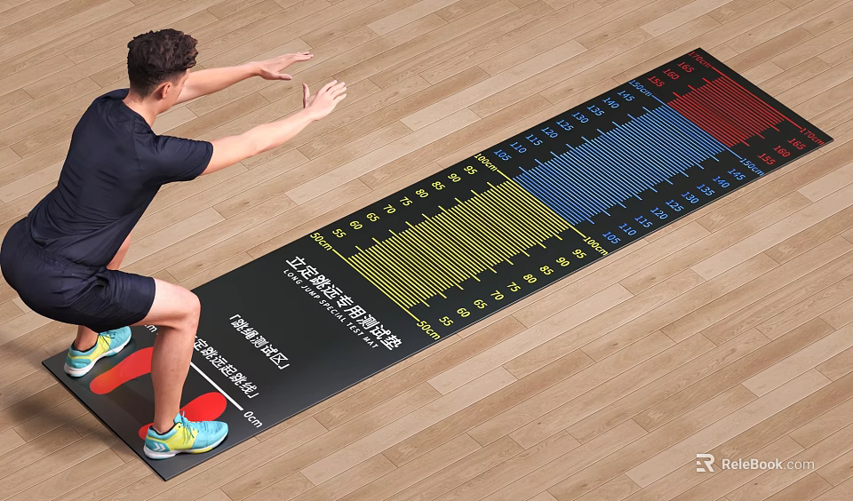 Sports Equipment Standing Long Jump Test Mat Used by Man with Scales on Wooden Floor 3d model 