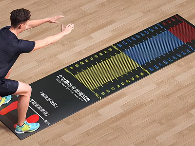 Sports Equipment Standing Long Jump Test Mat Used by Man with Scales on Wooden Floor 3d model