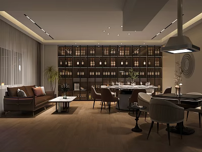 Elegant Private Room Interior With Sofa Dining Table Comfortable Chairs And Bookshelves 3d model
