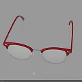 Red Half Frame Eyeglasses With White Lenses On Black Surface Reflection 3d model