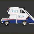 Scenic View Of Bluth Construction Truck On Circular Platform With Blue White Red Design