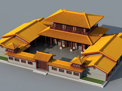 Traditional Ancient Chinese Architecture With Yellow Tiled Roofs Multi Tiered Structure And Courtyard Design 3d model