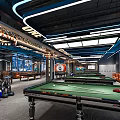 Modern Billiard Room Interior With Multiple Pool Tables Neon Lights And Comfortable Seats