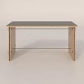 Simple Modern Office Desk With Wooden Tabletop And Metal Support Frame Structure Design