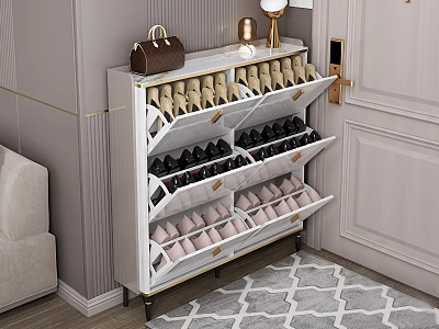Elegant Modern Shoe Cabinet With Multiple Tiers For Organized Shoes And Decorative Items 3d model