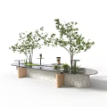Outdoor Chair with Wooden Legs Terrazzo Base and Green Plants in Garden Setting