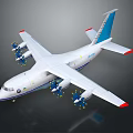 Passenger Plane with White Body Blue Tail Four Propeller Engines Red Wingtips