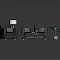 Grey Sofa And Coffee Table Set With Wooden Top Pillows Floor Lamp And Green Plant
